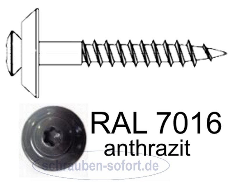 Spenglerschrauben Anthrazit 4,5 x 25 mm Edelstahl A2 RAL7016 Torx Dichtscheibe 