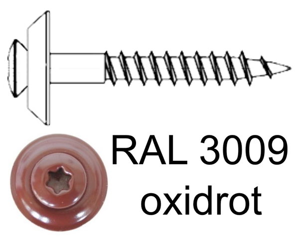 100 Stck Spenglerschrauben 4,5 x 45 Edelstahl A2 - oxidrot RAL 3009 -  D15 Torx
